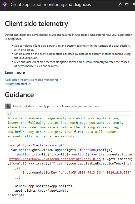 Copying the Application Insights telemetry code