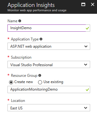 Configure the Application Insights resource