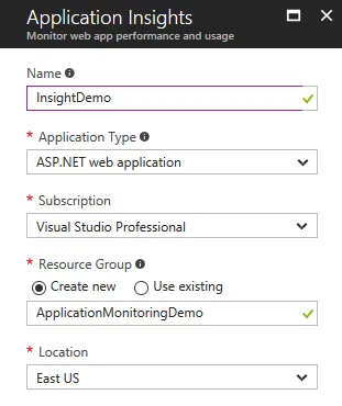 Configure the Application Insights resource